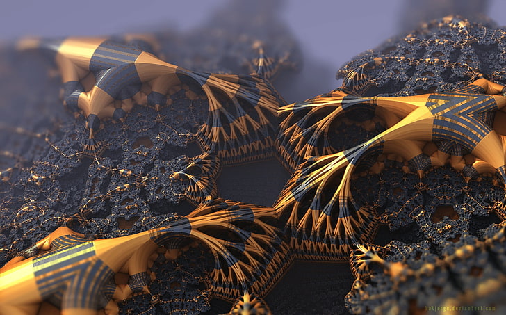 Foto de ilustración marrón y negra, fractal 3D, fractal, oro, negro, abstracto, Fondo de pantalla HD