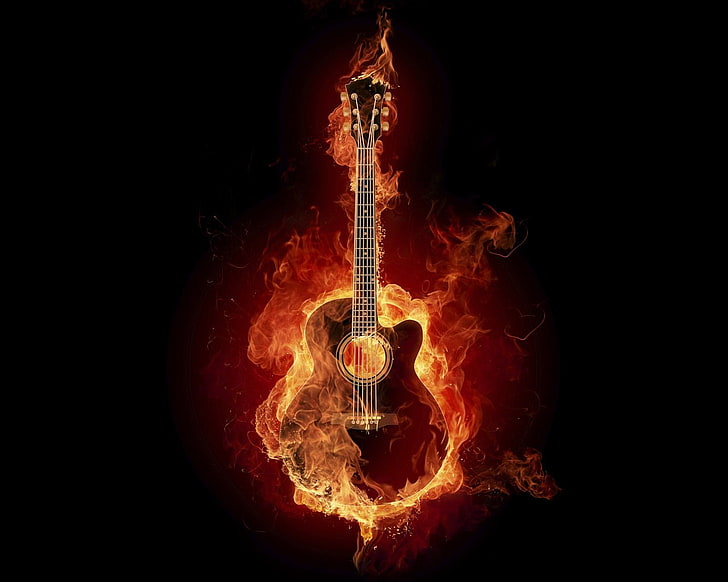 гитара с огнем картинки, музыка, гитара, огонь, HD обои