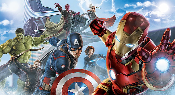 Marvel Avengers 3D обои, Мстители, Железный Человек, Капитан Америка, Халк, Черная Вдова, Соколиный Глаз, Тор, Видение, Произведение Искусства, 5K, HD обои HD wallpaper