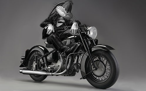 cruiser motorcycle, white, rabbit, jacket, bike, black, Bunny, bugs, HD wallpaper HD wallpaper