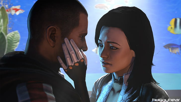 Mass Effect 3, Couple, woman and man animated illustration, mass effect 3, couple, HD wallpaper