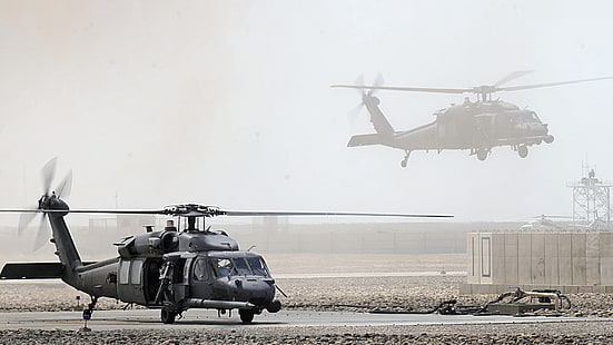 black helicopter, Sikorsky UH-60 Black Hawk, military base, military, helicopter, helicopters, HD wallpaper HD wallpaper