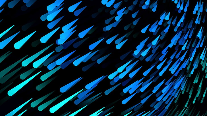 fond d'écran de graphiques de météores bleu et bleu sarcelle, art numérique, fond noir, minimalisme, gouttes d'eau, bleu, Fond d'écran HD