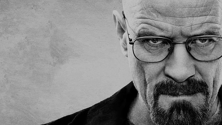 man wearing eyeglasses grayscale photography, Breaking Bad, Walter White, Heisenberg, monochrome, HD wallpaper