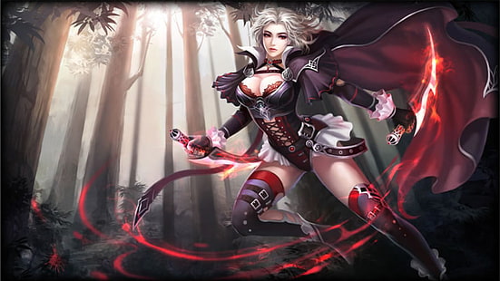 League Of Angels Video Game Characters Baroness Blood Weapon Fight With Swords Desktop Hd Wallpaper 1920×1080, HD wallpaper HD wallpaper