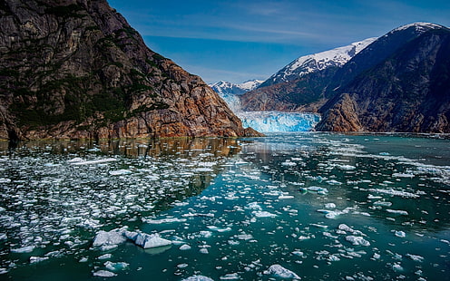 Glacier Bay National Park, Alaska, berg, glaciärer, is, flod, Glacier, Bay, National, Park, Alaska, Mountains, Glaciers, Ice, River, HD tapet HD wallpaper