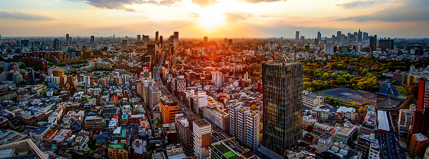Vista desde las oficinas de Google en el centro de Tokio, edificios de hormigón de varios colores, Asia, Japón, Fondo de pantalla HD HD wallpaper