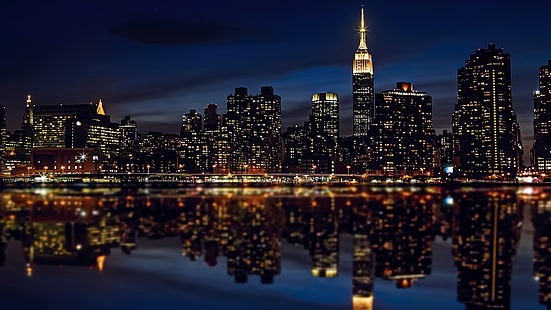 뉴욕 건물 고층 빌딩 야간 조명 반사 HD, 밤, 건물, 도시 풍경, 반사, 고층 빌딩, 조명, 새로운, 뉴욕, HD 배경 화면 HD wallpaper