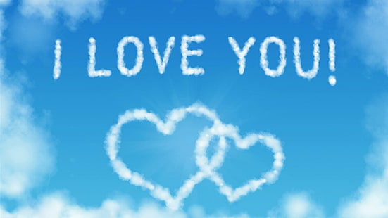 любов, обичам те, облаци, сърце, сърца, романтично, HD тапет HD wallpaper