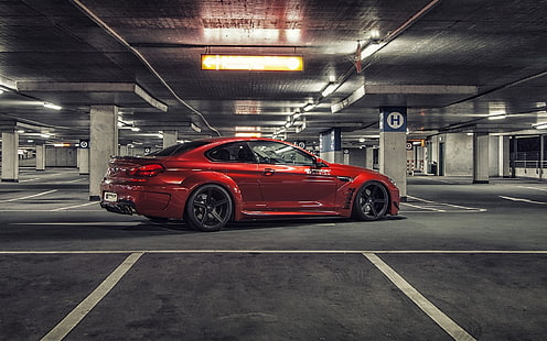 червен седан, кола, BMW, BMW M6, тунинг, HD тапет HD wallpaper