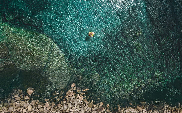 ios 10، الحجارة، الماء، البحر، منظر علوي، الطبيعة، خلفية HD