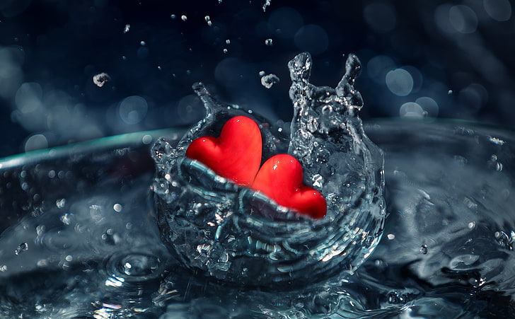 Love, heart and water digital wallpaper, Love, Water, Splash, Hearts, Valentine, valentinesday, redhearts, HD wallpaper