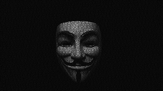 Guy fawkes mask, typography, V for Vendetta, typographic portraits, black background, Anonymous, HD wallpaper HD wallpaper