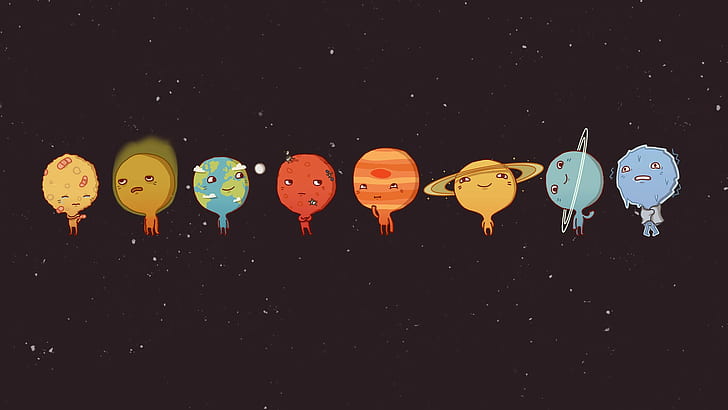 Mercure, Mars, Vénus, Neptune, espace, humour, Lune, Terre, Soleil, Système solaire, minimalisme, dessin animé, Saturne, Fond d'écran HD