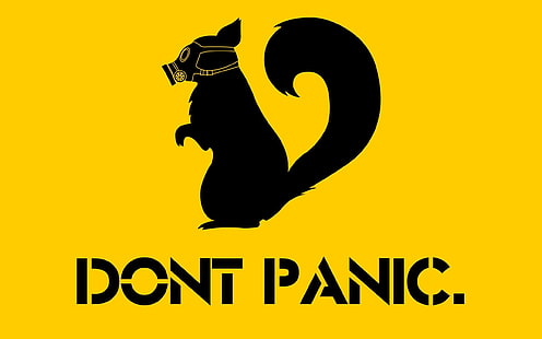 Dont Panic text, minimalism, yellow, humor, squirrel, HD wallpaper HD wallpaper