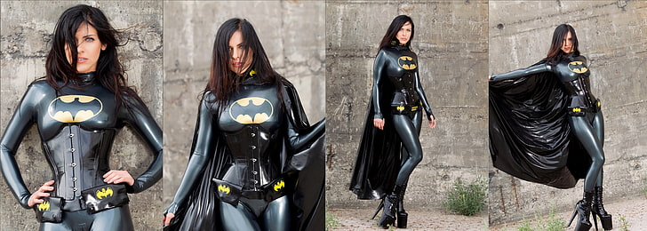 women's Batgirl costume collage, latex, model, Batgirl, Alexandra Corneille, corset, HD wallpaper