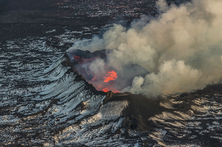 volcán, naturaleza, paisaje, Holuhraun, Islandia, erupción, Fondo de pantalla HD