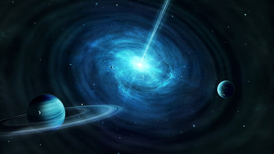 Illustration de Saturne, univers, planète, trous noirs, anneaux planétaires, Fond d'écran HD HD wallpaper