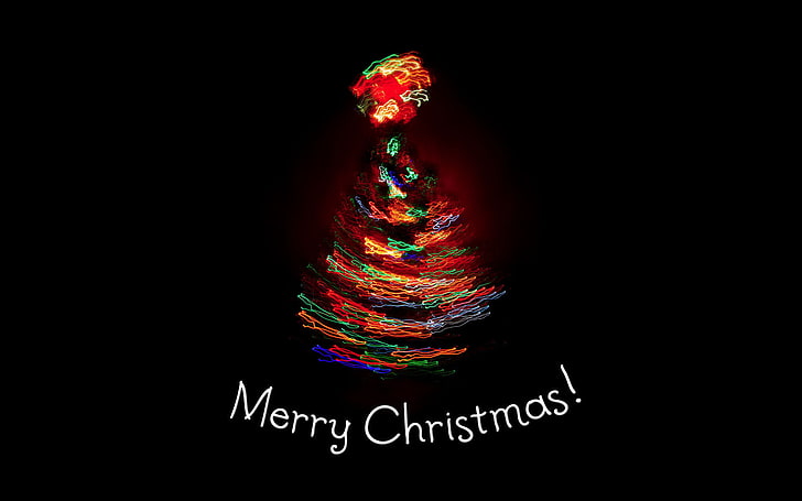 Рождественская елка свет искусства с текстом наложения, свет, огни, праздник, елка, новый год, ель, черный фон, с Рождеством, HD обои