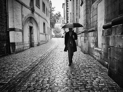 grayscale photography of man walking on hallway and holding umbrella at daytime, luxembourg, luxembourg, Luxembourg, grayscale, photography, man, walking on, hallway, umbrella, daytime, rain  city, olympus  omd  em10, M.ZUIKO  Digital, f/1.8, M.ZUIKO Digital, explored, m43, Micro  Four  Thirds, Micro Four Thirds, Olympus OM-D E-M10, street, explore, monochrome, rain, black And White, outdoors, people, urban Scene, women, walking, one Person, weather, city, HD wallpaper HD wallpaper