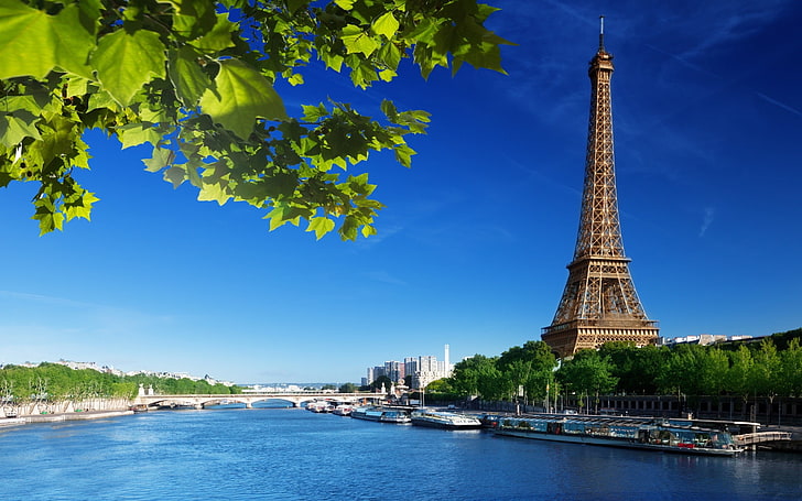Torre Eiffel, Parigi, Torre Eiffel, fiume, Sfondo HD