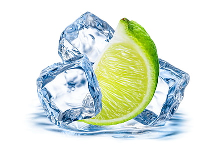lime and ice cubes, ice, lime, citrus, HD wallpaper HD wallpaper