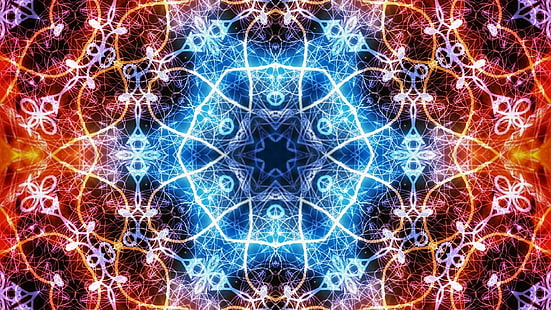 abstract, digital, fractal, trippy, magical, vibrant, shiny, geometric, kaleidoscope, color, cool, beautiful, psychedelic art, HD wallpaper HD wallpaper