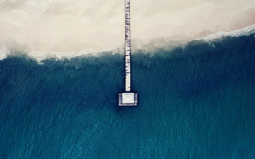 водоем, песок, пляж, море, вид сверху, пирс, синий, вода, Мальдивы, HD обои HD wallpaper