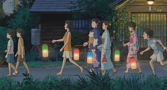 Als Marnie dort war, Kinder, Anime-Mädchen, Nacht, Laterne, Kimono, HD-Hintergrundbild HD wallpaper