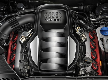 Audi S5 Coupe Car 8, сиво и черно Audi V8 FSI моторно отделение, Автомобили, Audi, Купе, HD тапет HD wallpaper