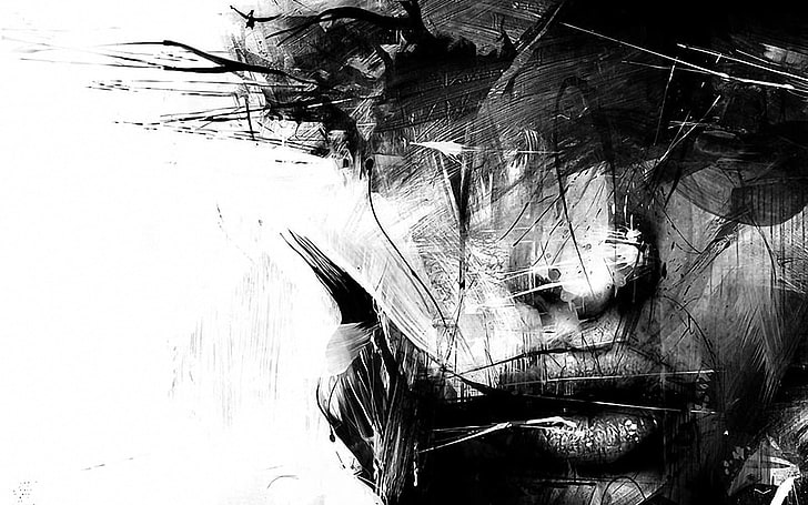 arte abstrata do rosto do homem, garota, splash, arte urbana, pintar, moinhos de russ, HD papel de parede
