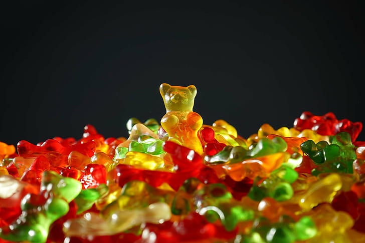 медведь, медведи, конфеты, красочные, цвета, красочные, цвета, очень вкусные, еда, мармелад, мармелад, желатин, золотой медведь, золотые медведи, зеленый, медведи гумми, харибо, оранжевый, красный, сладкий, сладость, нездоровый, победительжелтый, HD обои
