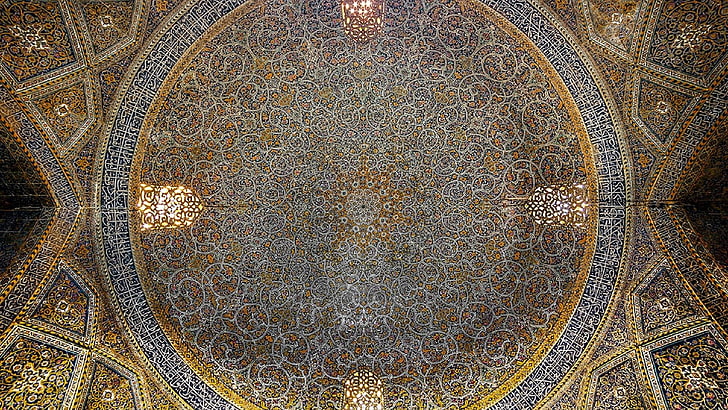 seyyed mosque, iran, isfahan, ceiling, architecture, HD wallpaper