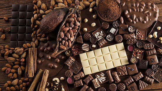 choklad, chokladkaka, praline, mat, choklad, kakaobönor, konfektyr, bonbon, smak, ingrediens, kakao, HD tapet HD wallpaper