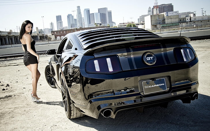 Ford Mustang GT negro, Mustang, Ford, Niña, Carbono, Fondo de pantalla HD