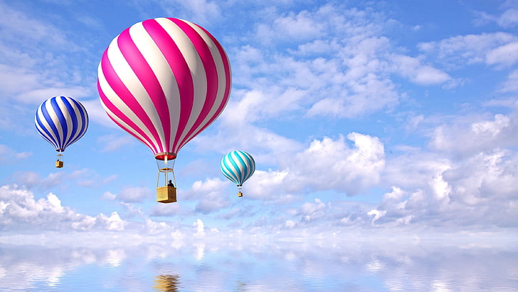 hot air ballooning, hot air balloon, balloon, balloons, dreamy, dream, sky, daytime, cloud, clouds, HD wallpaper