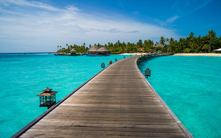 brown wooden bridge dock photography between sea, maldives, constance, maldives, constance, Maldives, Constance, Halaveli, Spa, wooden bridge, dock, photography, sea, Leica S2, landscape, blue water, BEAUTIFUL, scene, resort, amazing, beach, island, paradise, Leica S, vacations, blue, summer, nature, jetty, pier, outdoors, tourist Resort, wood - Material, idyllic, tropical Climate, coastline, travel, water, sky, HD wallpaper
