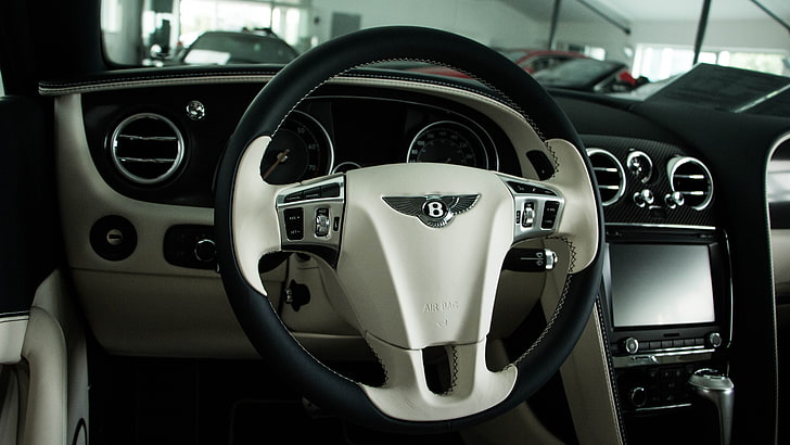 volante del automóvil gris y negro, interior del automóvil, Bentley, automóvil, Bentley Continental GT, Fondo de pantalla HD