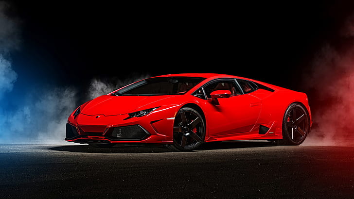 Lamborghini, tampak belakang, gelap, mobil merah, asap, Wallpaper HD