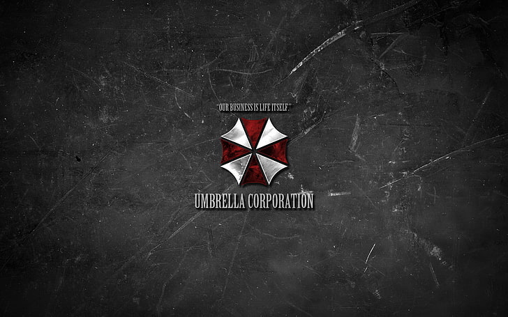 Logotipo de Umbrella Corportation, minimalismo, textura, logotipo, Resident Evil, Umbrella, slogan, umbrella corporation, nuestro negocio es la vida misma, Fondo de pantalla HD