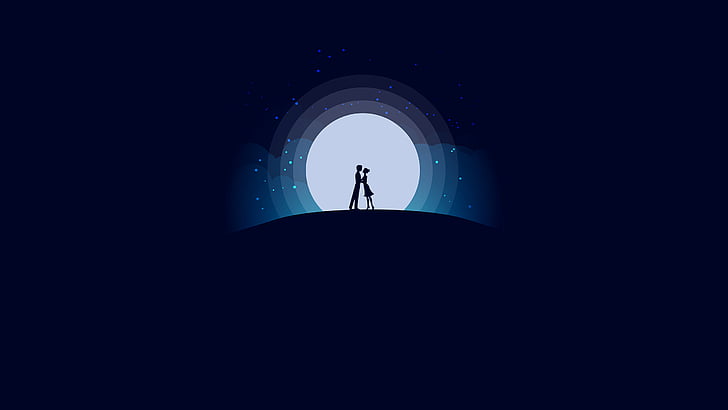 mężczyzna i kobieta trzymający się za ręce, para, kochankowie, pełnia księżyca, noc, romantyczny, HD, Tapety HD