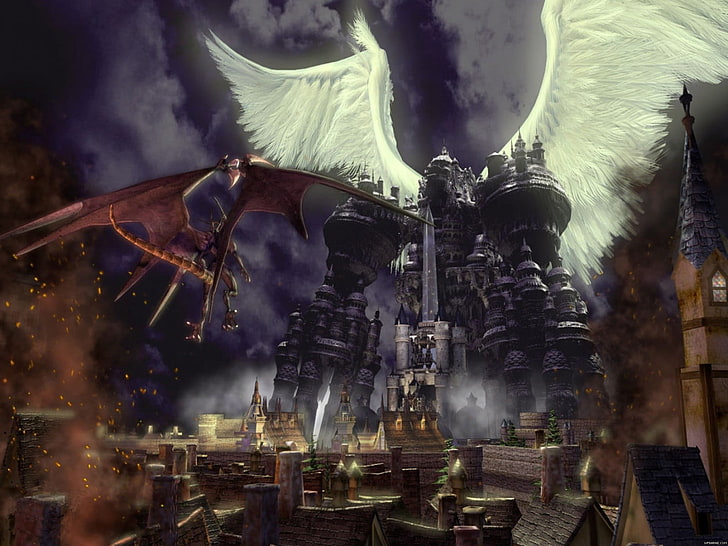 brown dragon flying over city wallpaper, Final Fantasy IX, Eidolon, Alexander, video games, HD wallpaper
