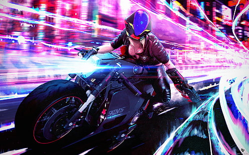  Sci Fi, Cyberpunk, Futuristic, Girl, Motorcycle, Woman, HD wallpaper HD wallpaper
