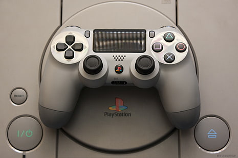 gris Controlador inalámbrico Sony PS4 DualShock 4, PlayStation, PlayStation 4, jugadores, Sony, consolas, videojuegos, DualShock, DualShock 4, Fondo de pantalla HD HD wallpaper