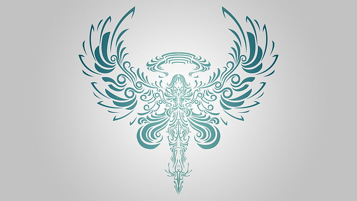 turkusowy anioł ilustracja, anioł, minimalizm, dziewczyna fantasy, sztuka fantasy, Tapety HD