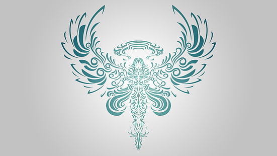 turkusowy anioł ilustracja, anioł, minimalizm, dziewczyna fantasy, sztuka fantasy, Tapety HD HD wallpaper