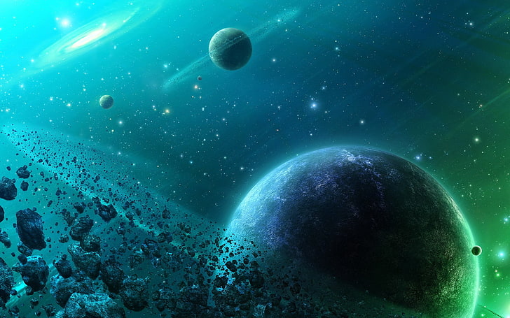 outer space illustration, planet, asteroids, belt, 156, HD wallpaper