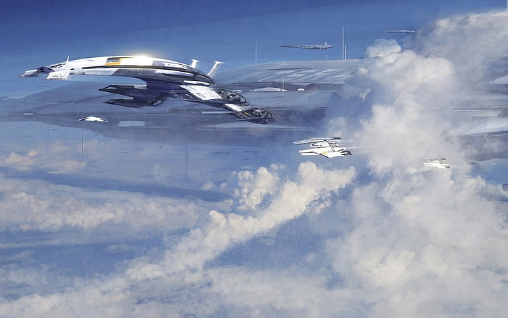 ilustração de aeronaves, Mass Effect 2, Normandia SR-2, Mass Effect, ficção científica, videogames, HD papel de parede
