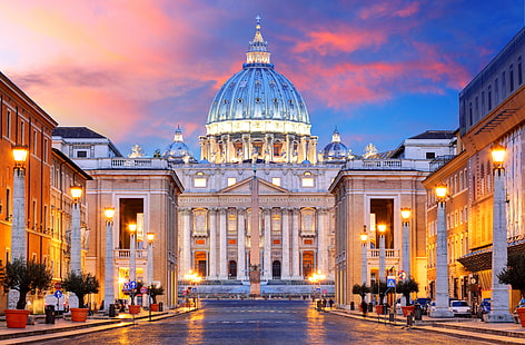 град, градът, Рим, Италия, катедрала, площад, панорама, Европа, изглед, пътуване, Ватикан, базилика, HD тапет HD wallpaper