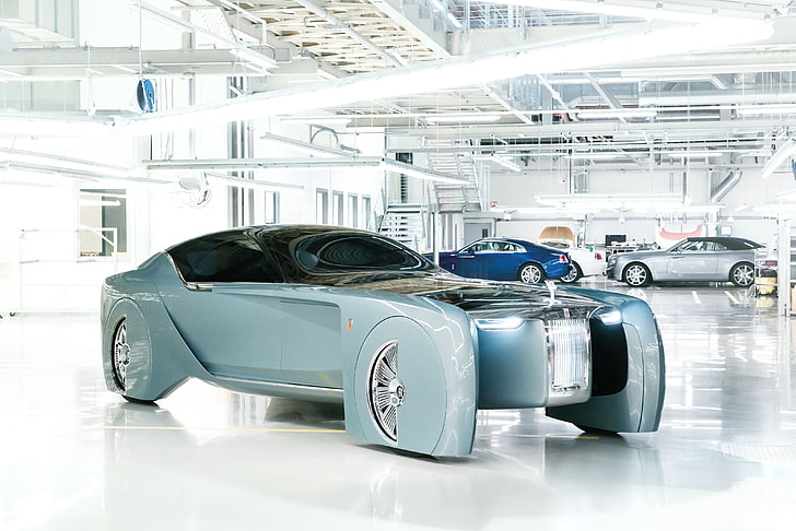 auto future, futurismo, Rolls-Royce Vision Next 100, argento, Sfondo HD